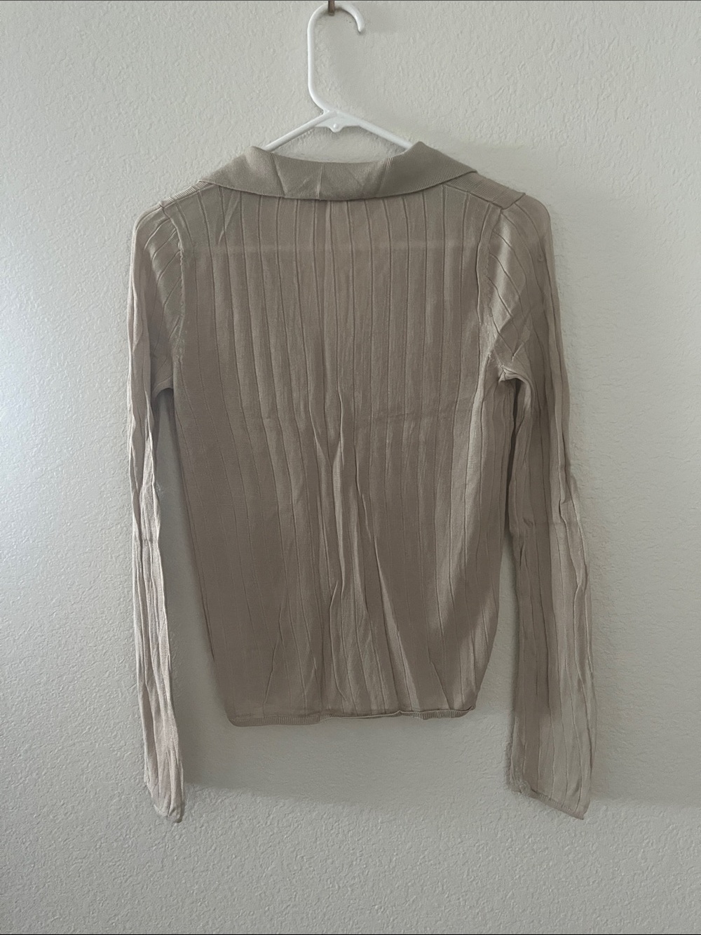 Zara Beige Ribbed Button-Front Collared Top - Picture 4 of 4